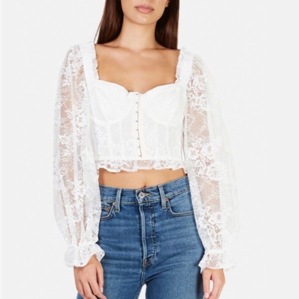 New! For Love & Lemons White Cheyenne Lace Bustier Top Size Small 26972